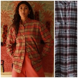 POMP Power of my People Wayward Fit Button Down Shirt Small Plaid Cabincore